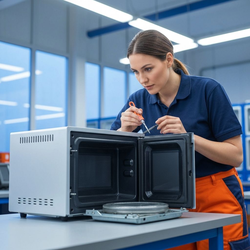 Expert technician repairing microwave oven